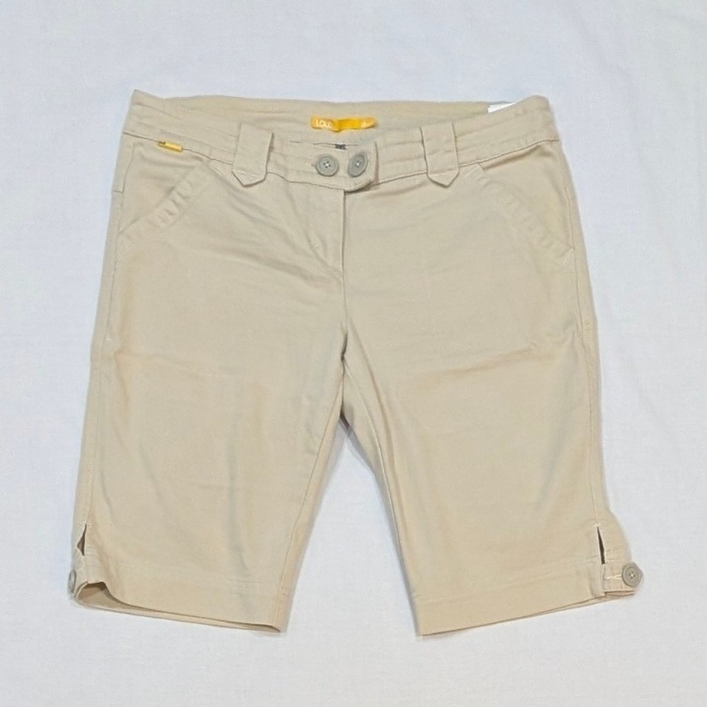 Lole Women Beige Khaki Stretch Bermuda Shorts UPF Quick Dry Size 12